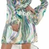 Under Wraps Women's Disco Chick Green And Gold Swirls Mini Dress Costume Newest Products