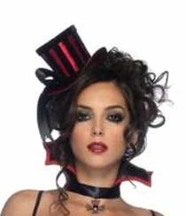 Leg Avenue Mini Velvet Striped Top Hat - Red-Black