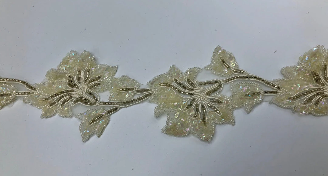 Theatre House Newest Products Beaded Ivory Flower Trim 1 Theatre House Newest Products Beaded Ivory Flower Trim